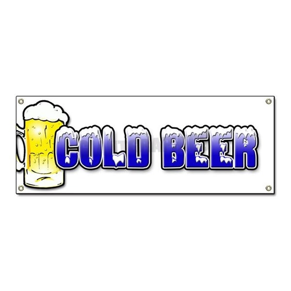 COLD BEER BANNER SIGN ice drink cart stand iced draft bottle micro brew mini
